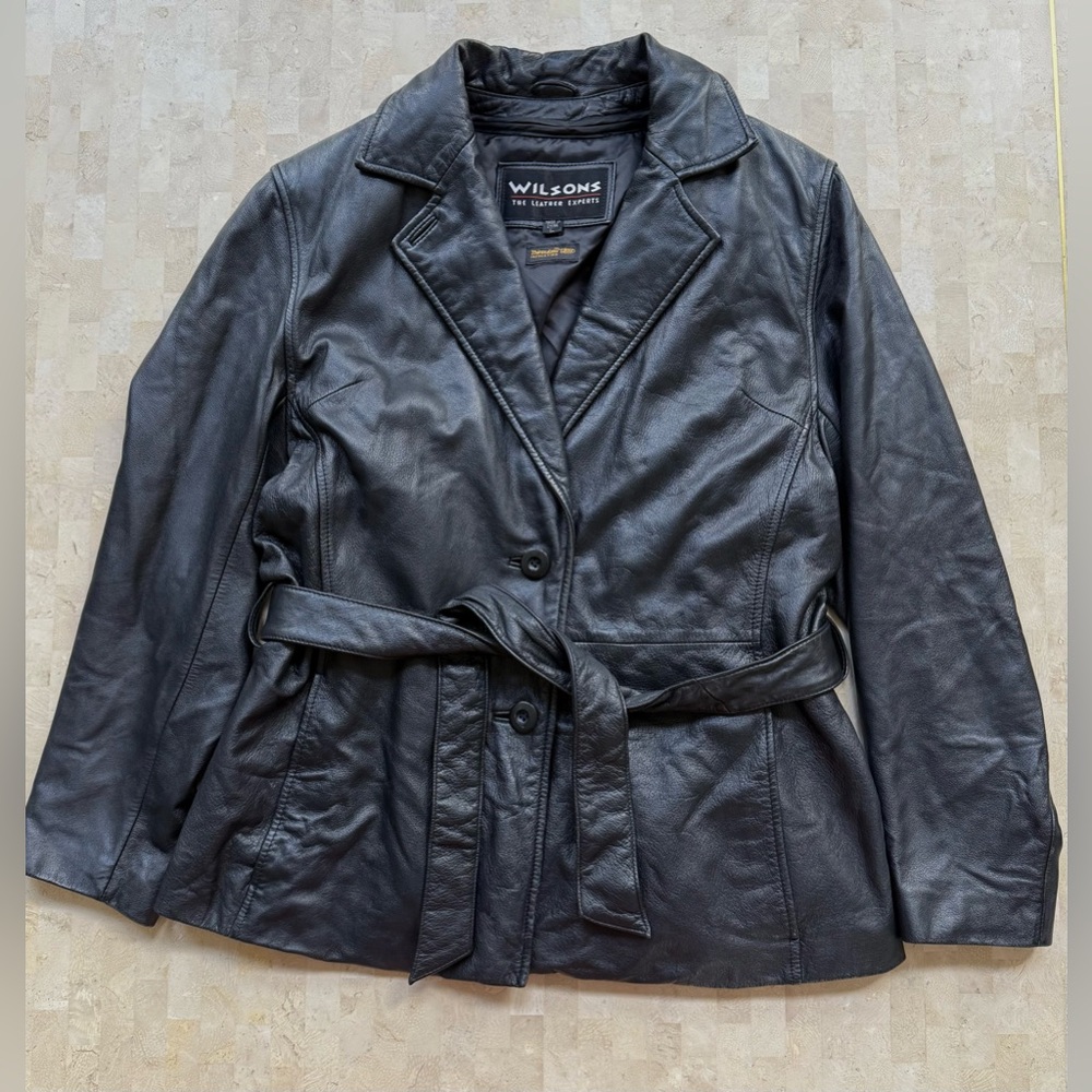Vintage‎ Y2K Wilson's Leather Black Jacket Belted Thinsulate Women's L Biker